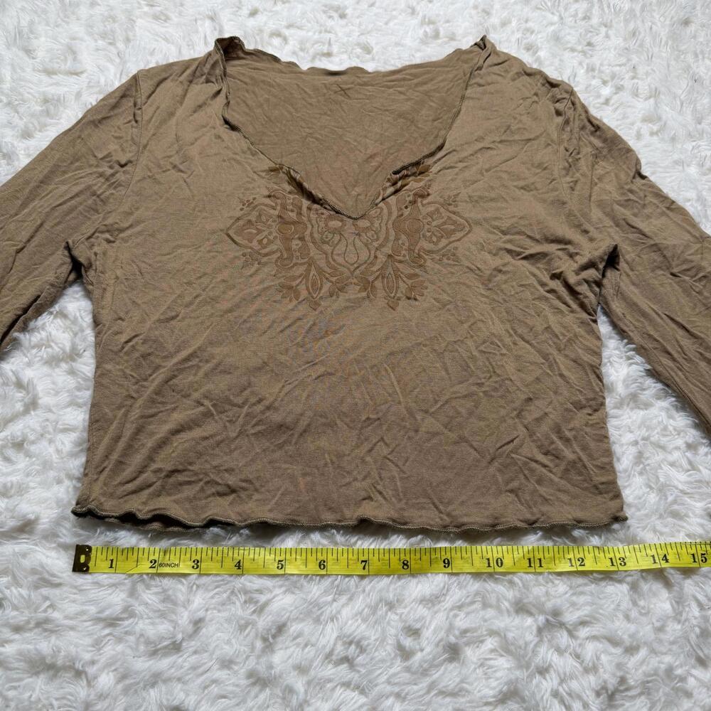 Y2K Viscose Fairycore Brown Graphic Bell Sleeve Top - Picture 4 of 8